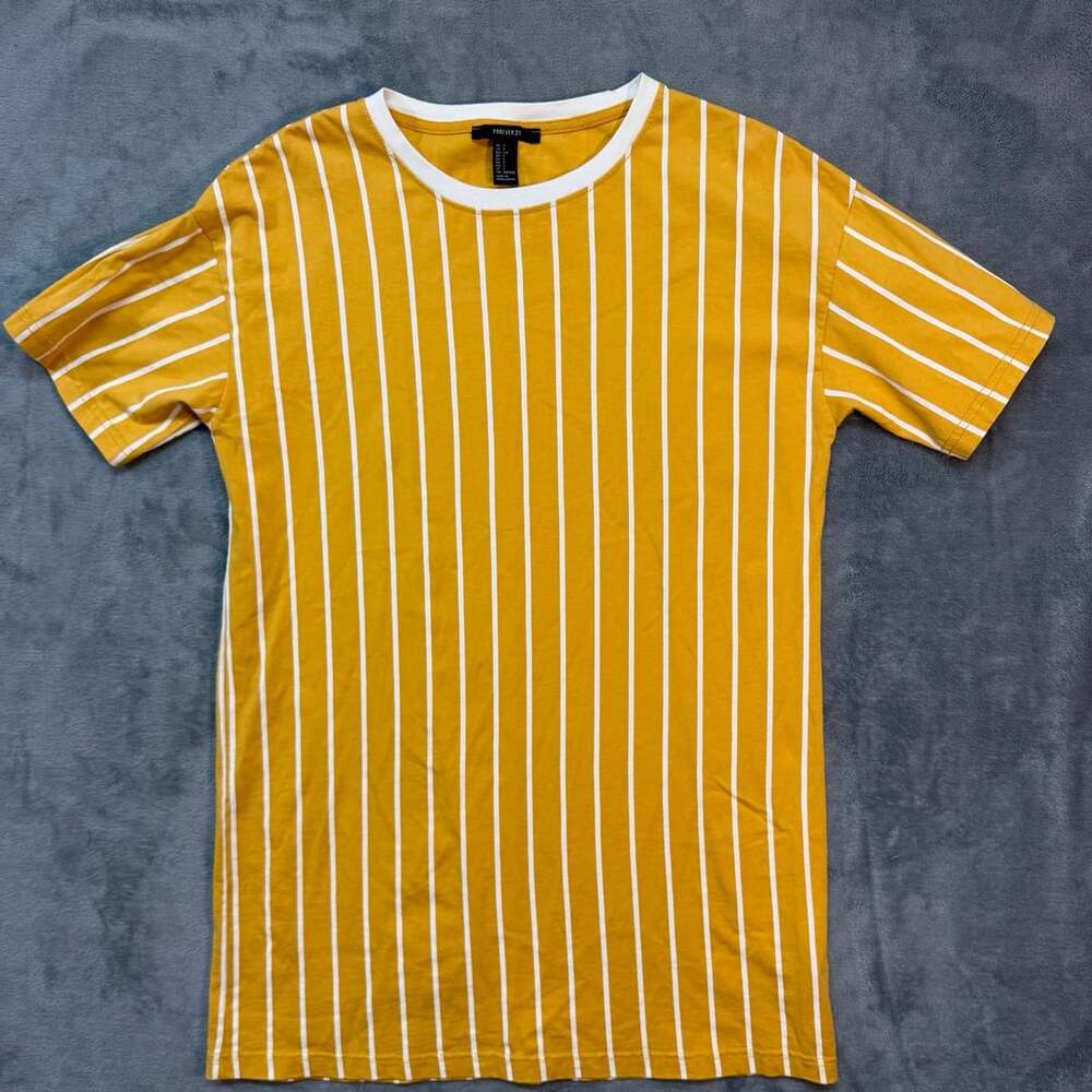 Forever 21 Striped T-Shirt Size S Mustard Yellow White